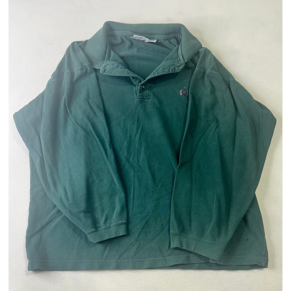 Bugle Boy Company Mens Large Green Long Sleeve Polo‎ Shirt Vintage Cotton Pique
